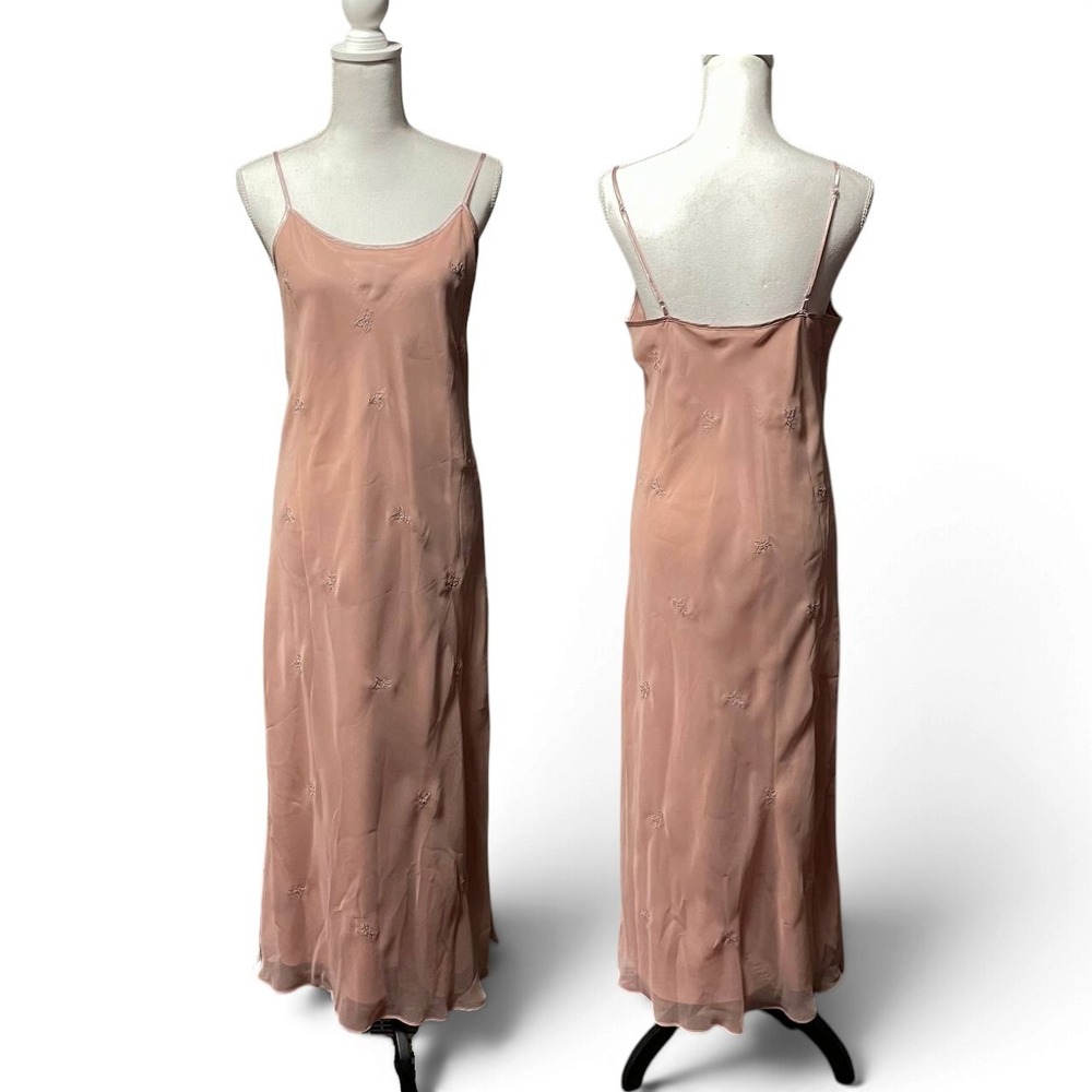 Vintage Valerie Stevens Pink Embroidered Maxi Slip Dress Y2K Fairy M
